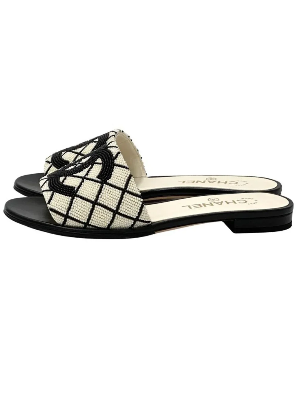 Chanel Sandals CC Logo Beads White Black 38 Summer - Picture 2 of 14
